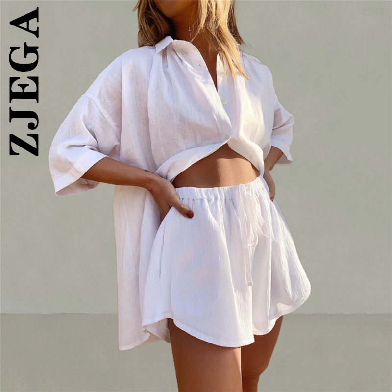 Zjega-Conjunto de pantalones cortos holgados para mujer, chándal de cintura alta, Retro, para fiesta, primavera y verano, 2 piezas