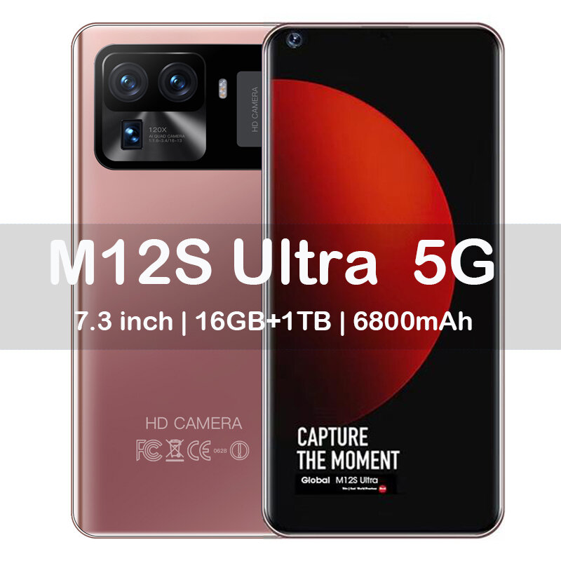 2022 Nieuwe Smartphone M12S Ultra 7.3 Inch 16Gb + 1Tb 6800Mah 5G Netwerk Unlocked Mobiele Telefoon android Global Versie Mobiele Telefoons