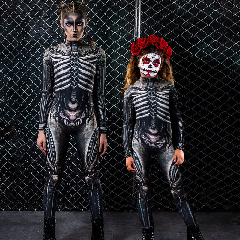 Halloween Kostuums Adult Skeleton Cosplay Robot Vrouwen Ghost Jumpsuit Carnaval Prestaties Scary Vrouwen Outfits Bodysuit Rompertjes