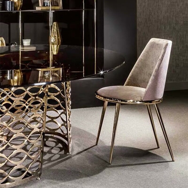 Cadeira de jantar nordic luz luxo simples e moderno restaurante do hotel em casa fezes criativo arte couro volta metal moda móveis