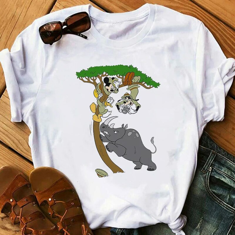 Disney animal reino mickey esquadrão t camisa feminina 2023 tendência de moda verão família férias roupas femininas camiseta frete grátis