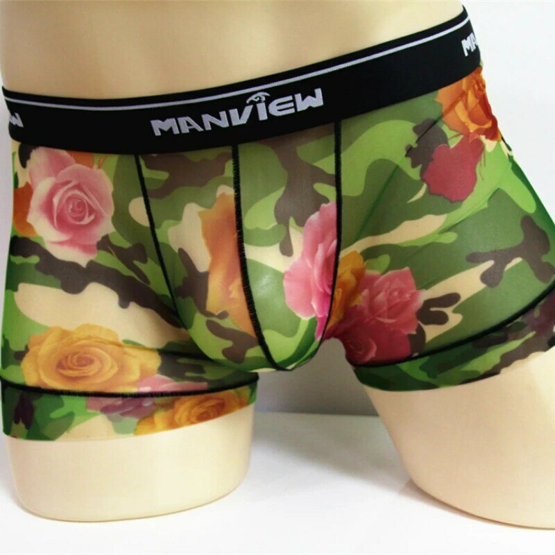 Nieuwe Coolflex Bloemen Sexy Mannen Ademende Boxer Lingerie Rose Mode Licht Ondergoed