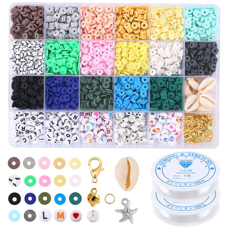 24 Colors Clay Beads for Bracelet Making Kit for Girls Polymer Clay Letter Loose Beads for Jewelry DIY Craft Gift Friendship