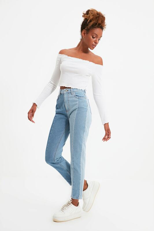 Trendyol – jean pour maman, avec bloc de couleur, taille haute