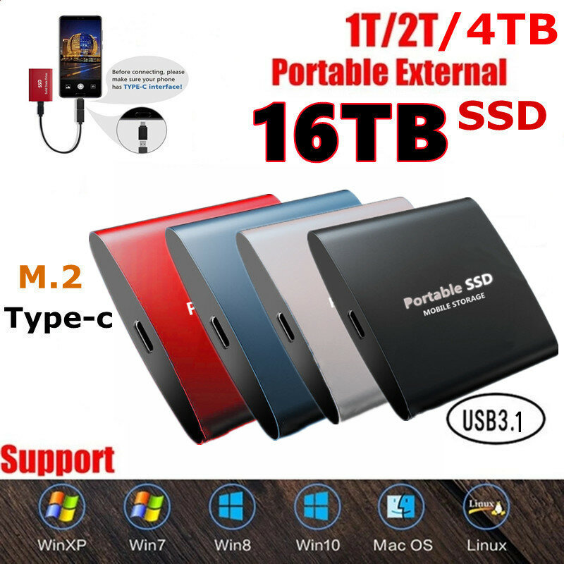 Perangkat Penyimpanan Hard Disk M.2 SSD Hard Disk Seluler Asli Solid State Drive Portabel Mobile Hard Disk 3.1 8TB 16TB High Speed Solid State