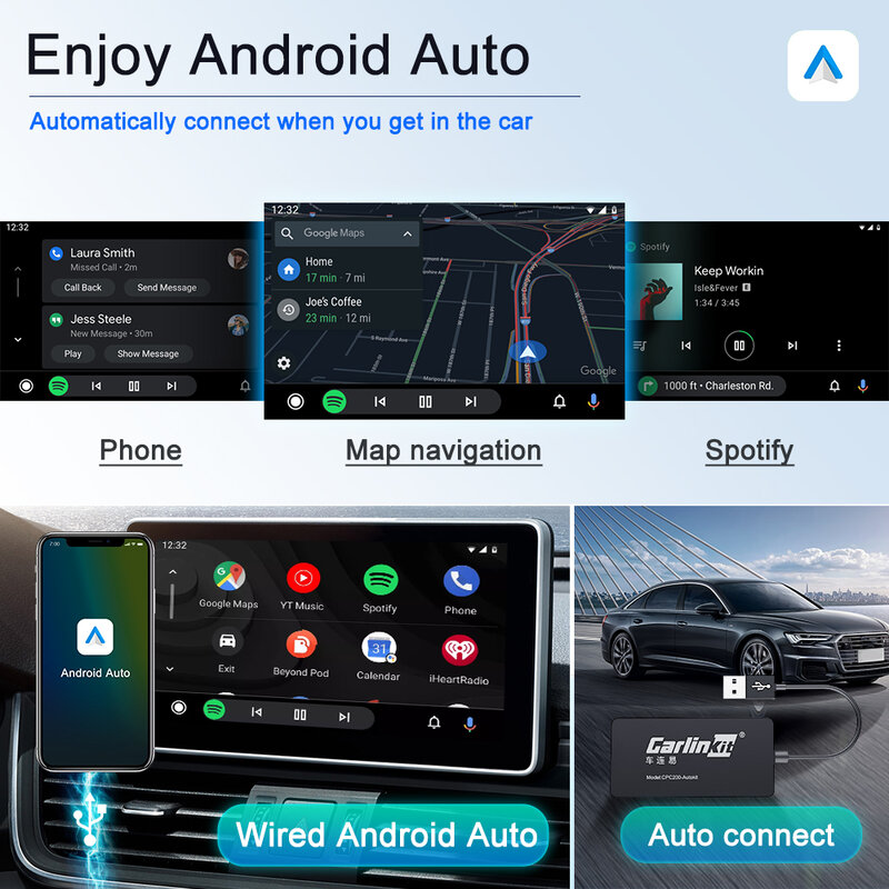 Carlinkit reproductor Multimedia con Android para coche, llave electrónica con USB, conexión automática por Bluetooth, Mirrorlink 3