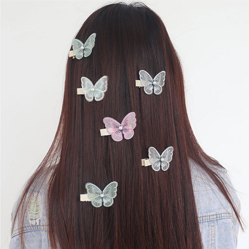Coreano franja clipe vai mover simulação borboleta hairpin para mulheres menina headdress strass duckbill clipe segurar acessórios de cabelo