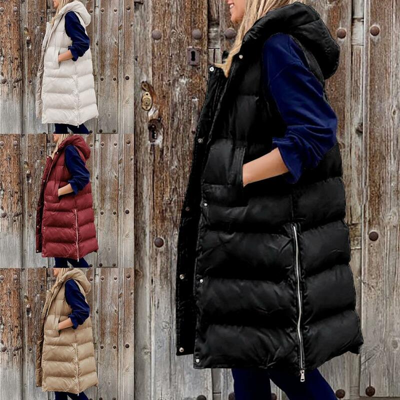 따뜻한 민소매 후드 자켓 다운 코트 여성용, 루즈핏, 따뜻한, 겨울