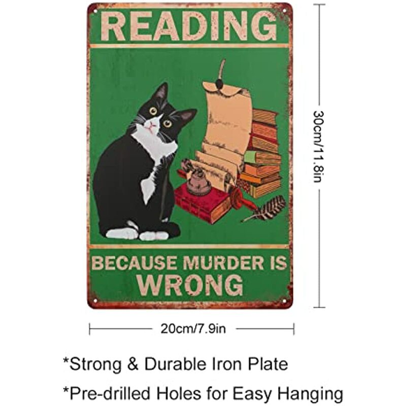 Black Cat อ่านป้ายโลหะ Vintage,Library Reading Room บ้านกาแฟตกแต่งผนังบาร์8X12นิ้ว