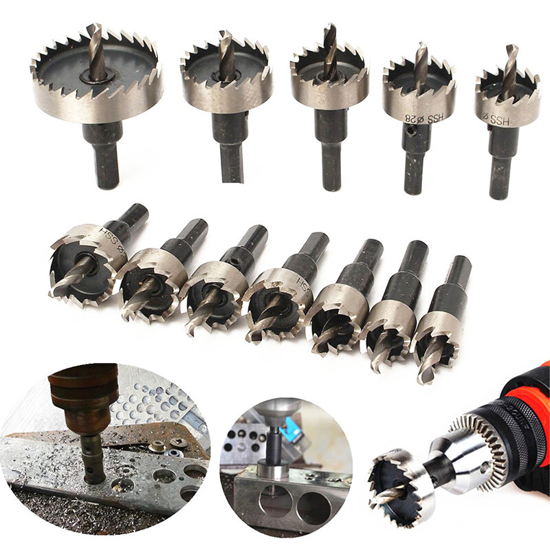 12pcs HSS Hole Saw Set High Speed ​​Steel Drill Bits 15-50mm Drill Bit Set For Thick Steel Plate, Stainless Steel Metal Openings