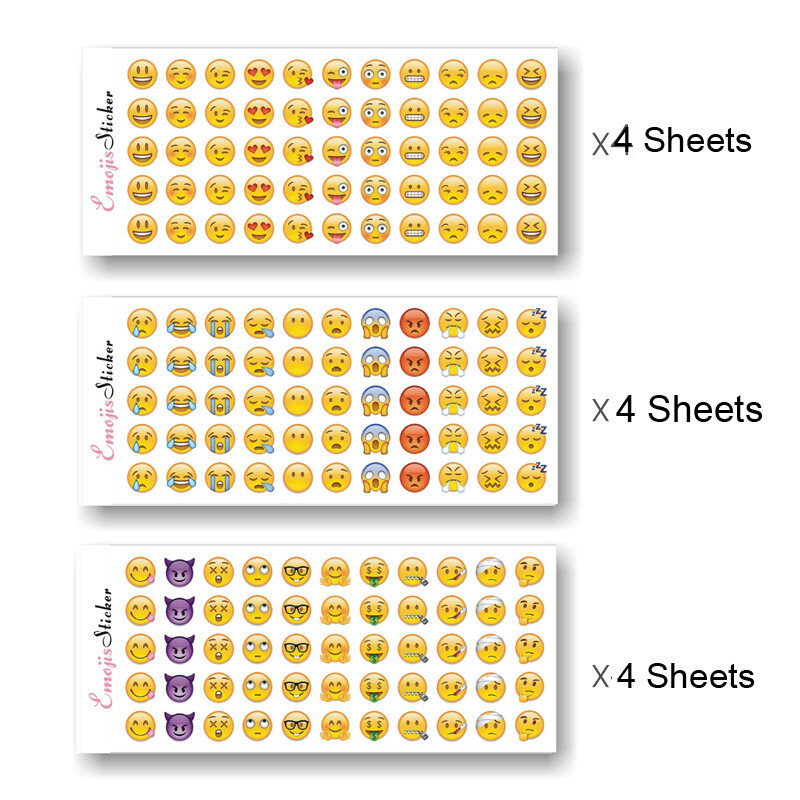 Smiley Face Emoticon Adesivo para Crianças, Etiquetas Kawaii, Presente Sorriso Feliz, 12 Folhas