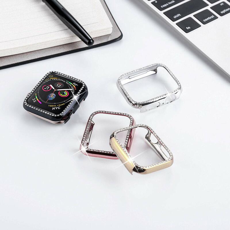 Correa de diamante + funda para Apple Watch de 41mm y 45mm, pulsera de Metal con diamantes de imitación para iWatch de 38mm, 42mm, 40mm, 44mm, serie 7 SE 6 5 4 3