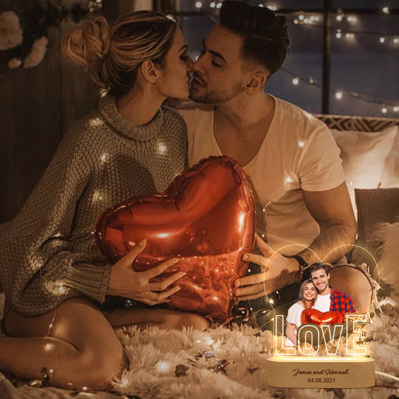 Veilleuses personnalisées pour cadeau d'anniversaire, lampes de chevet avec Photos en couleur pour couples amoureux, décoration d'anniversaire