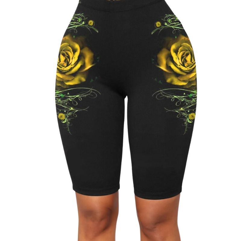 2023 Verão Roupas Mulheres Moda Casual Rose Impresso Leggings Shorts Alta Cintura Elástica Sports Yoga Calças