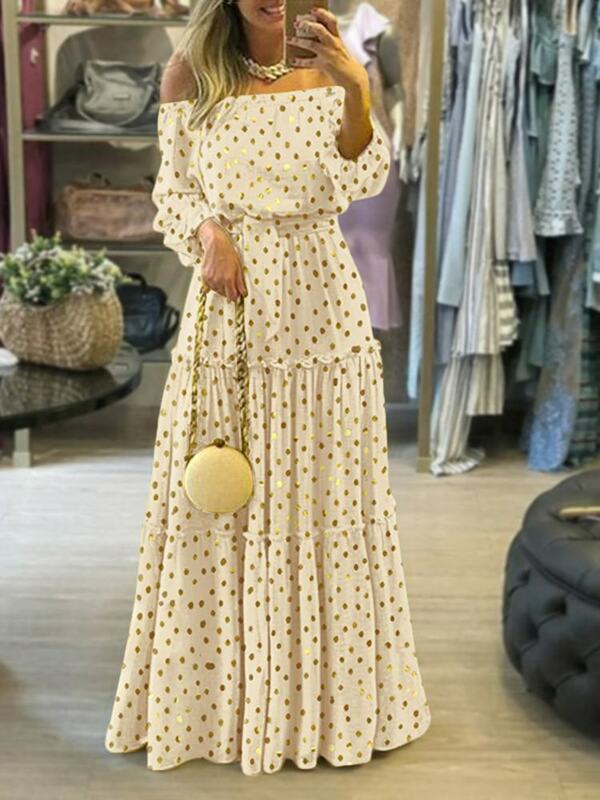 ZANZEA abito lungo lungo da donna 2022 Bohemian Polka Dots stampato manica a sbuffo abiti oversize primavera spalle scoperte vestito estivo