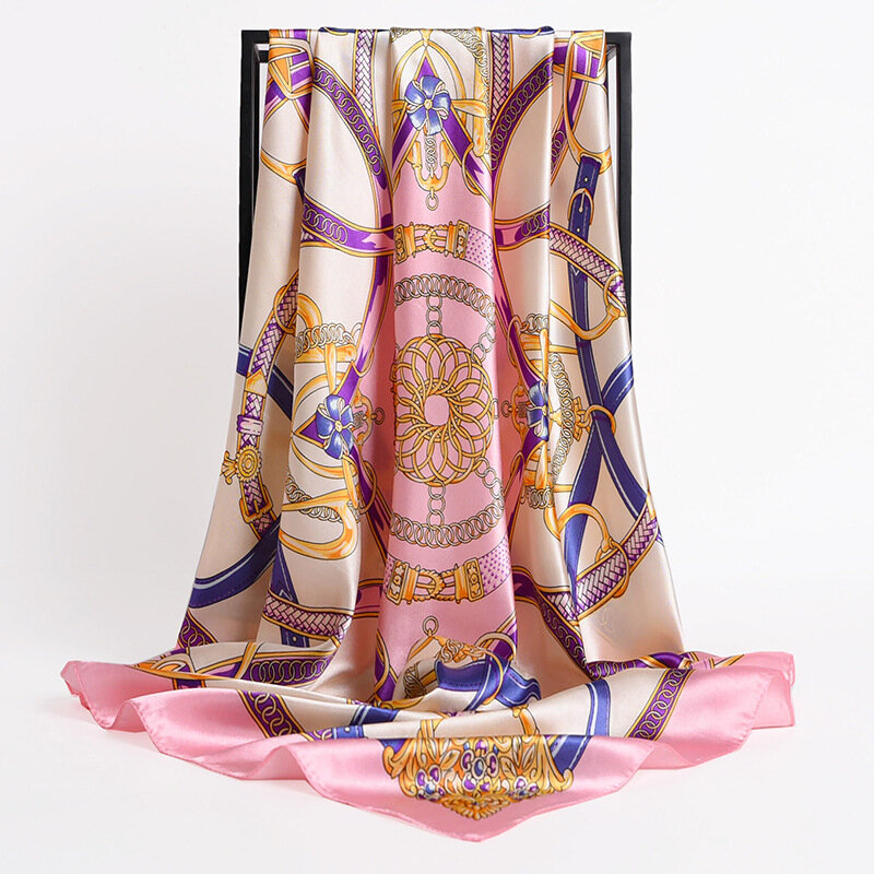 Foulard Bandana carré en Satin de soie pour femmes, nouveau Design, Hijab musulman, 90cm, châle, 2022
