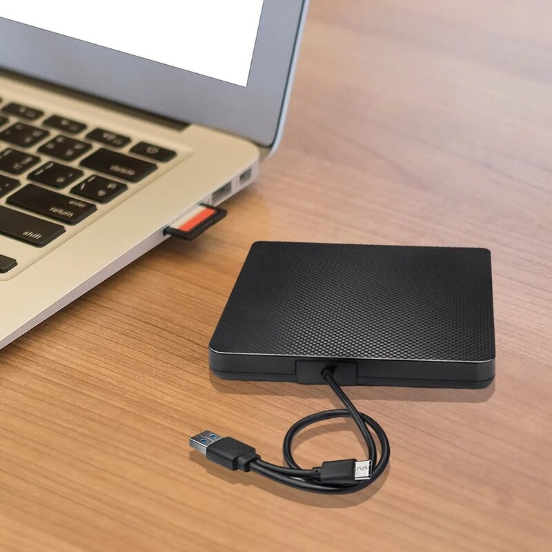 DVD CD-ROM Player Enclosure USB3.0 Type-C External Optical Drive Enclosure Plug and Play Leather Grain for Laptop Notebook