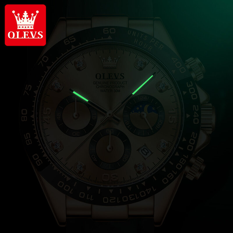 OLEVS – montre-bracelet en Silicone pour hommes, multifonction, Style tendance, Daytona, étanche, mode, à Quartz, lumineuse