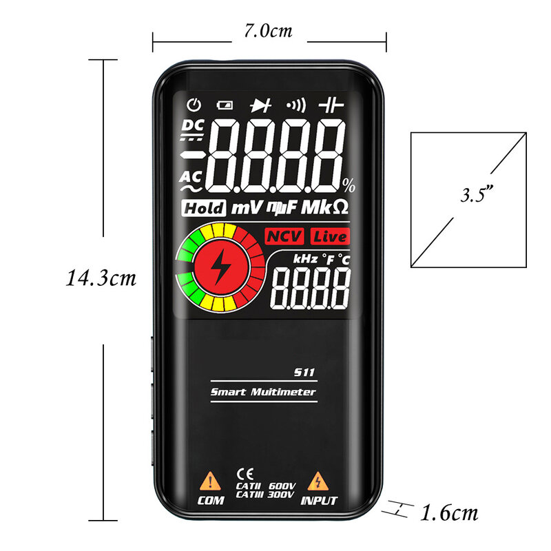 مقياس متعدد رقمي 9999 T-RMS شاشة LCD ملونة 3.5 بوصة تيار مستمر جهد تيار متردد السعة أوم صمام ثنائي متعدد الميترو NCV Hz جهاز اختبار الأسلاك الحية