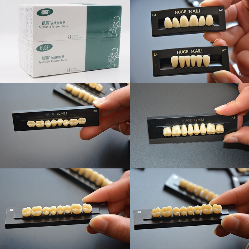 4 комплекта в коробке, стоматологические синтетические полимерные зубы, полный набор, детали для ухода за зубами, средства для ухода за полостью рта