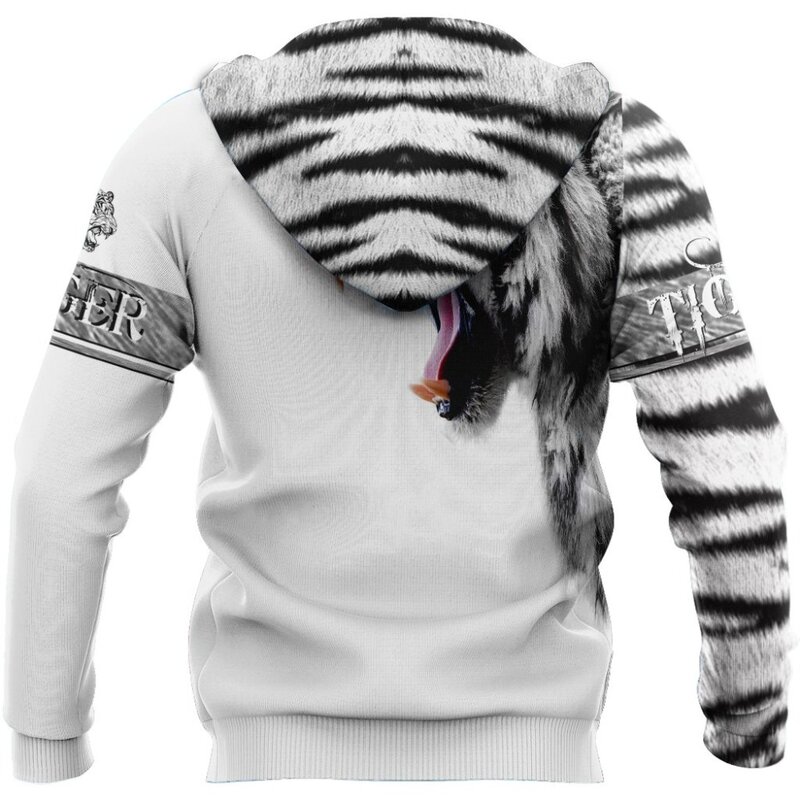 Marka moda jesień bluzy biała skóra tygrysa 3D wszystko nadrukowane męska bluza Unisex Zip sweter casualowa kurtka