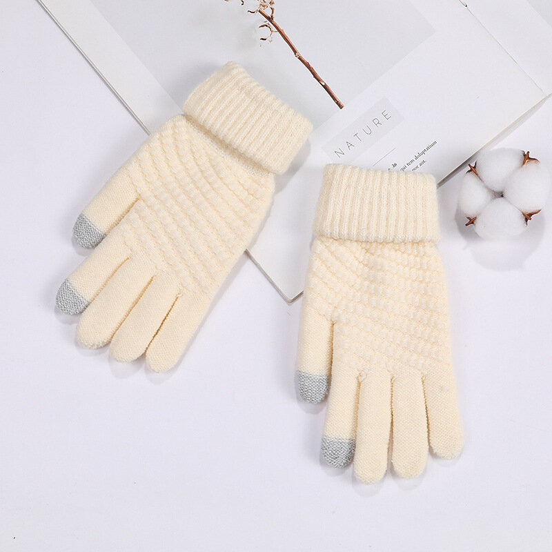 Women's Simple Style Cashmere Knitted Gloves Women Autumn Winter Keep Warm Thick Gloves Touch Screen Skiing Cycling Gloves T04