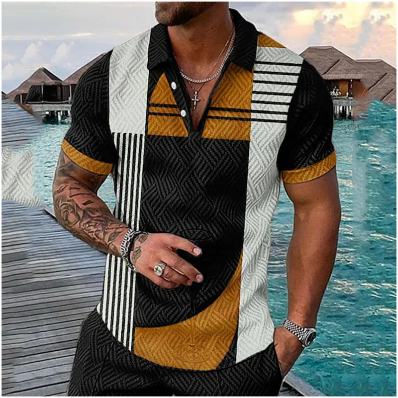 Men's POLO Shirt Summer Golf Shirt Striped Graphical Print Top T -shirt Casual Short -sleeved T -shirt Men's Clothing