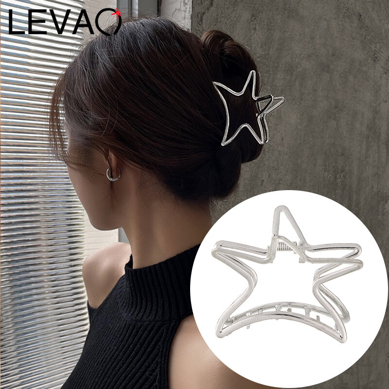 Levao新しいファッション光沢のある星の髪の爪女性と女の子のためのシルバーシャーククリップヘアアクセサリー頭飾りヘアピン