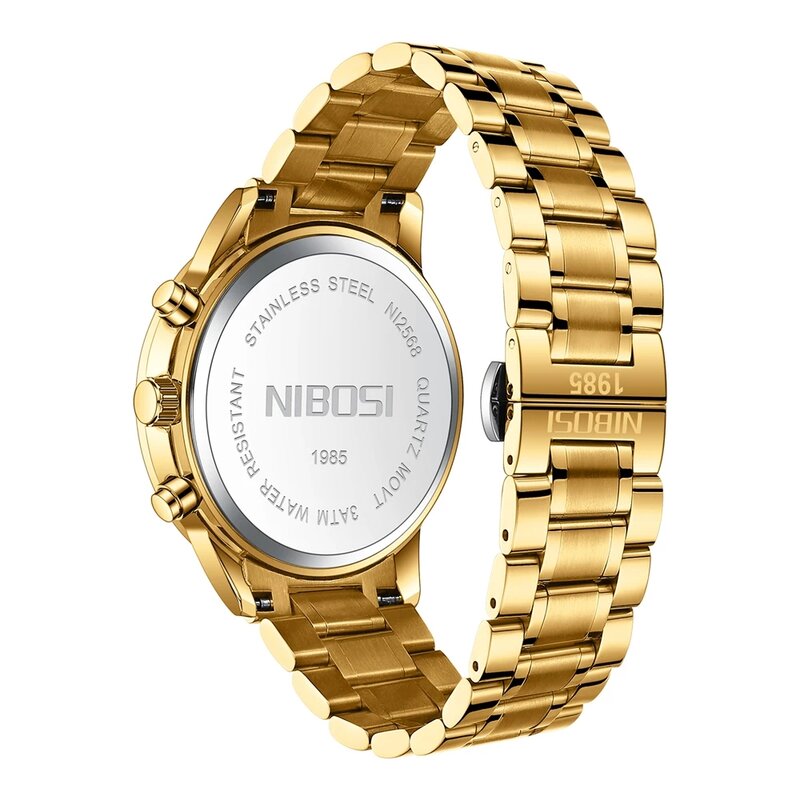 นาฬิกา2023ผู้ชายแบรนด์ชั้นนำของ Nibosi นาฬิกาควอตซ์สีเขียวทองหรูหรานาฬิกาสปอร์ตสแตนเลสกันน้ำจับเวลาผู้ชาย