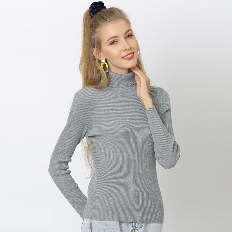 WAYOFLOVE jesień zima podstawowe swetry z golfem kobiety najniższy Slim dopasowane koszulki dzianinowe swetry bluzy miękkie ciepłe Pull 4XL 5XL