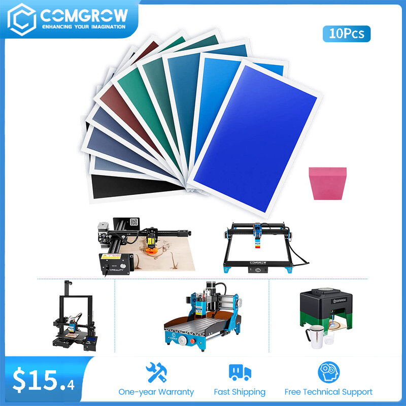 Comgrow – lot de 10 graveur Laser mixtes, papier coloré pour verre Miniature, accessoires de Jade en cristal, Machine à graver, outils