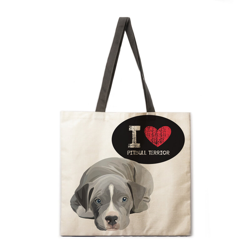Compras femininas eu amo cão impressão feminina grande bolsa de compras designer
