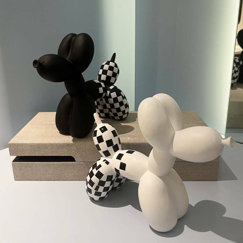 Черно-белая статуя собаки с воздушным шаром, Скандинавская полимерная скульптура в виде животного, украшение для дома, кавайный Декор для комнаты, офисный декор, стоящая фигурка