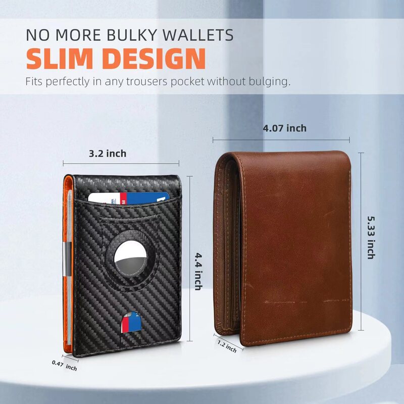 SEMORID-cartera Airtag para hombre, billetera delgada RFID de cuero con bolsillo, 10 ranuras para tarjetas