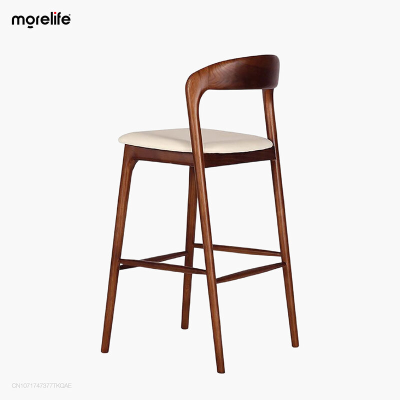 Скандинавский барный стул, роскошный барный стул из твердой древесины, современный минималистичный стул из искусственной кожи, спинка барного стула, спинка, стул для отдыха и дома
