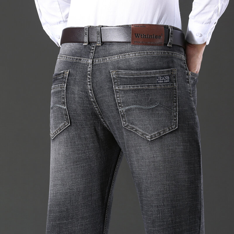 Celana Jeans Hitam Biasa Pria Merek Klasik Celana Ketat Lurus Longgar Bisnis Musim Semi/Musim Gugur 2022 Celana Denim Ramping Pria Baru