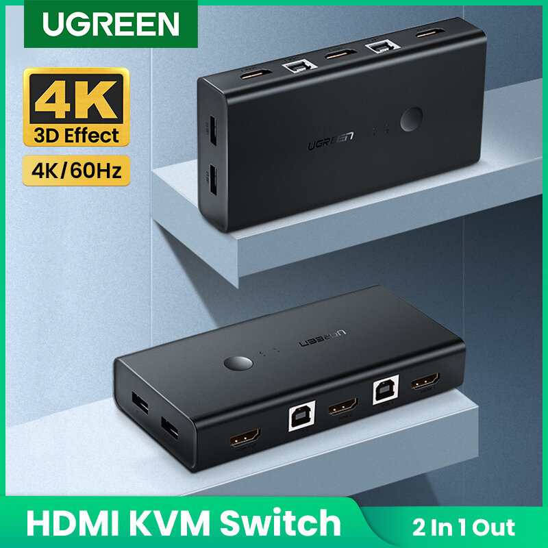 Interruptor HDMI KVM de 2 puertos, conmutador USB 4K/60Hz, caja divisora KVM para compartir impresora, teclado, ratón, interruptor KVM HDMI2.0