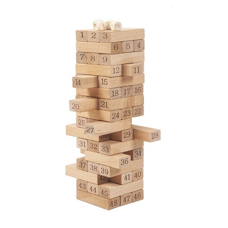 48pcs Beech Digital Building Blocks Layer Stacking High Children Early Learning Creative Jenga Tabletop Game Wooden Dominoes Toy