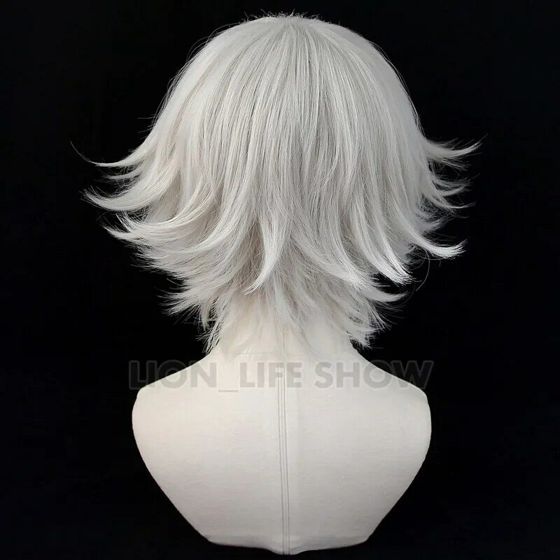 Tokio Revengers Wakasa Imaushi krótki srebrno-biały peruka do Cosplay żaroodporne włosy syntetyczne człowiek peruki na przyjęcie + czapka z peruką