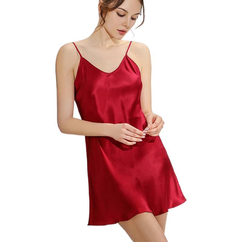 Camisón de seda Natural 100% para mujer, ropa de dormir Sexy, vestido informal, Pijama Delgado, camisón de noche sólido