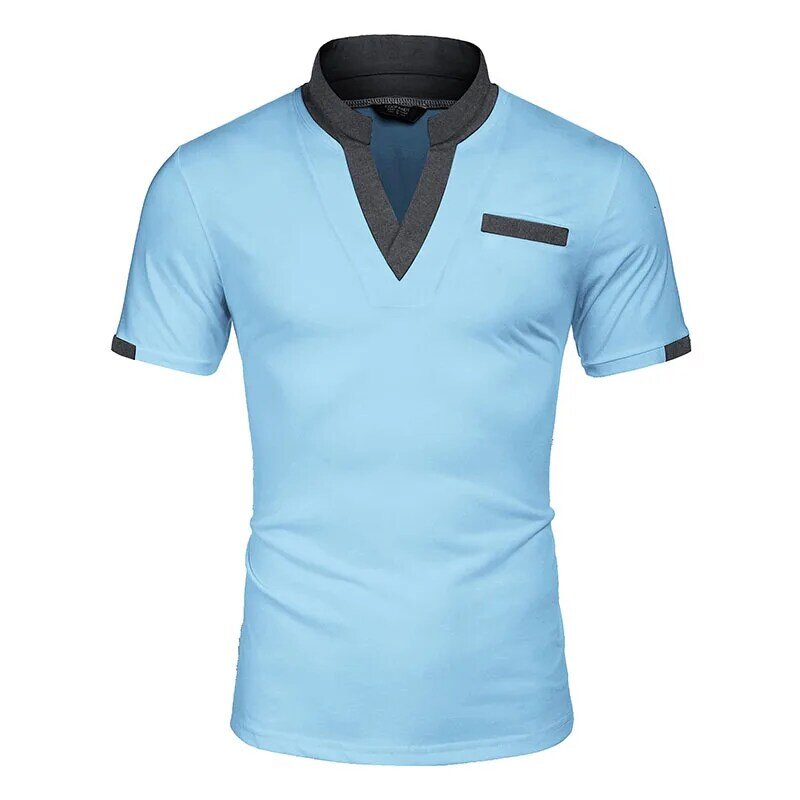 Рубашка-поло мужская с коротким рукавом, однотонная Повседневная Деловая приталенная, лето 2022