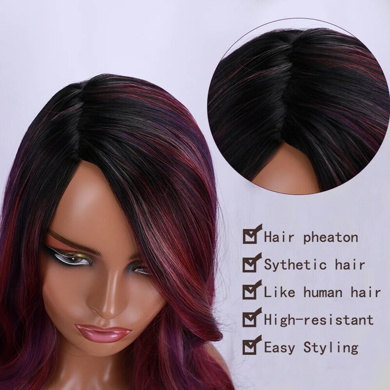 Парик женский синтетический длинный, для косплея, с натуральными фиолетовыми волнами, с частичными волосами, красный