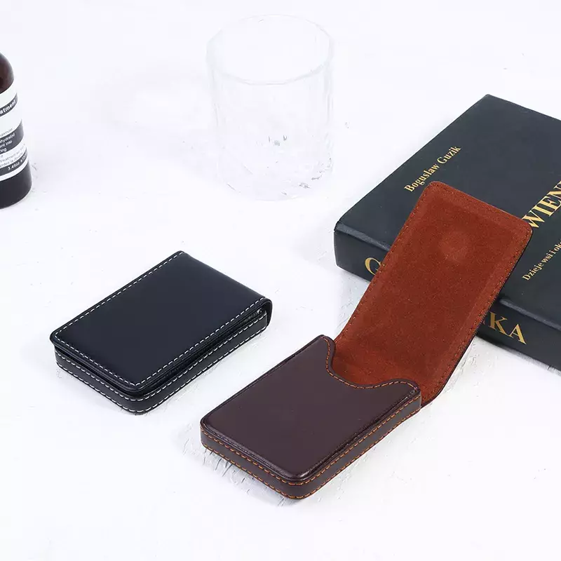 1pc Credit Card Business Card Holder Leather Vertical Section Organizer Desktop Storage RFID Anti-theft Gift