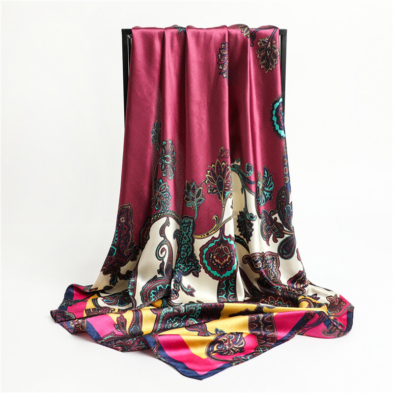 Bufanda de satén de seda cuadrada para mujer, de 90cm x 90cm Hijab, chal musulmán para la cabeza, accesorios para primavera y verano, 2021