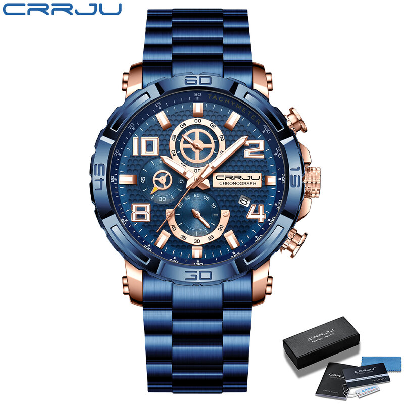 CRRJU أفضل العلامة التجارية الفاخرة ساعة للرجال كرونوغراف الساعات الرياضية للرجال مقاوم للماء كامل الصلب كوارتز ساعة Relogio Masculino