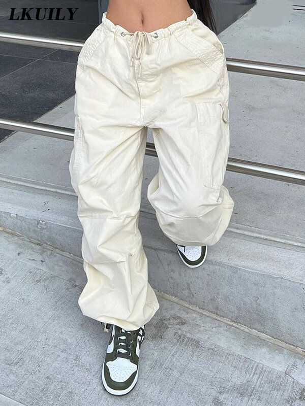 Spodnie spadochronowe spodnie Cargo damskie Y2K Streetwear luźne proste kombinezony wysokiej talii szerokie nogawki Baggy moda Famale spodnie na codzień