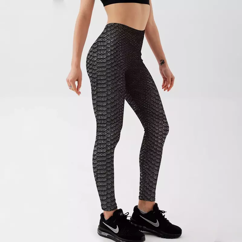 Qickitout-mallas deportivas de piel de serpiente para mujer, pantalones elásticos con estampado Digital, Color gris, talla grande