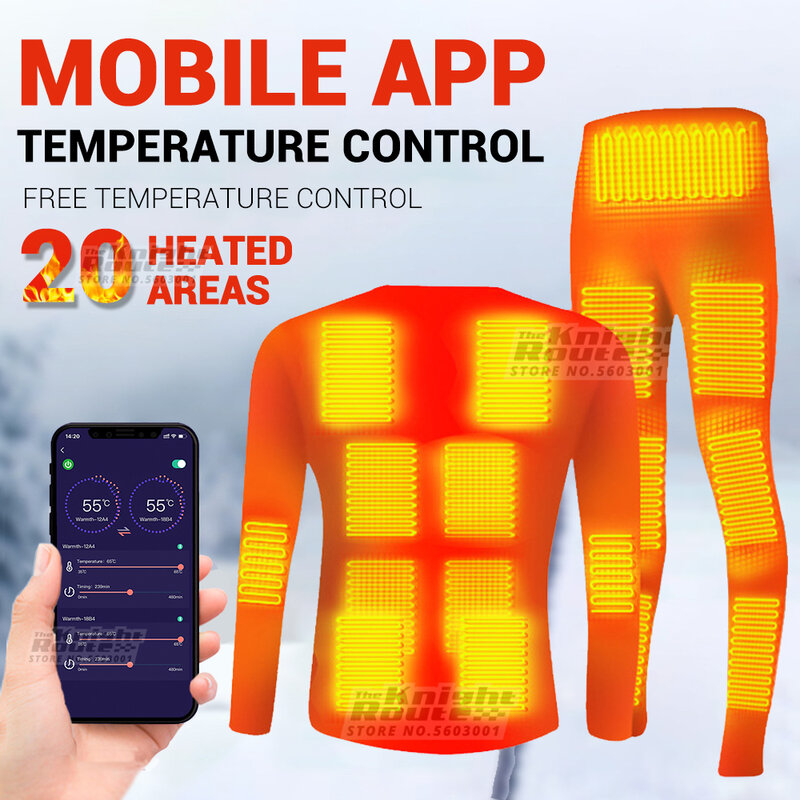 Traje de ropa interior con calefacción USB para hombres y mujeres, chaqueta con calefacción, Control de temperatura por aplicación de teléfono inteligente, chaqueta de motocicleta, 20 áreas, Invierno