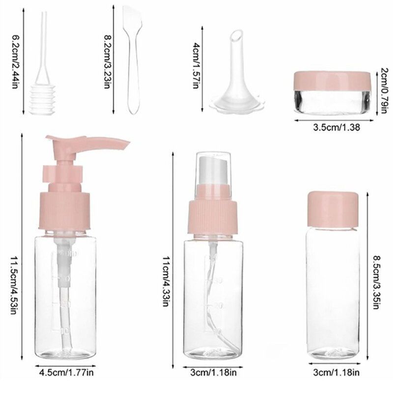 11Pcs Portable Travel Cosmetics Sub-Bottling PET Spray Lotion Cream Refillable Bottle Empty Liquid Container