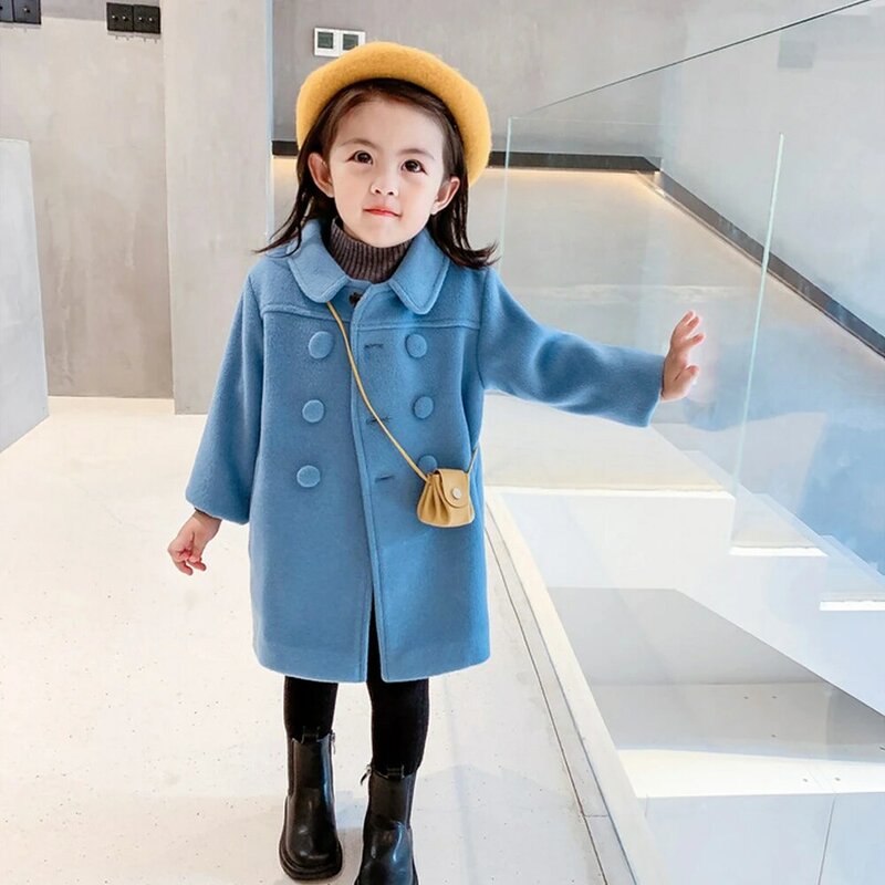 Fashion Girl Winter Jacket Thick Lamb Wool Child Warm Woolen Coat Double Breasted Cotton 2-8 Old Girl Outwear